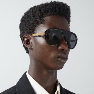 Gucci Men Sunglasses Black Gold Havana Grey Aviator GG1515S 001 BRAND NEW